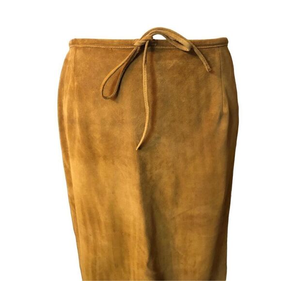 Ann Taylor Tan Geunine Suede Leather Eyelet Knee Skirt Fully Lined Size 6 - Picture 2 of 12